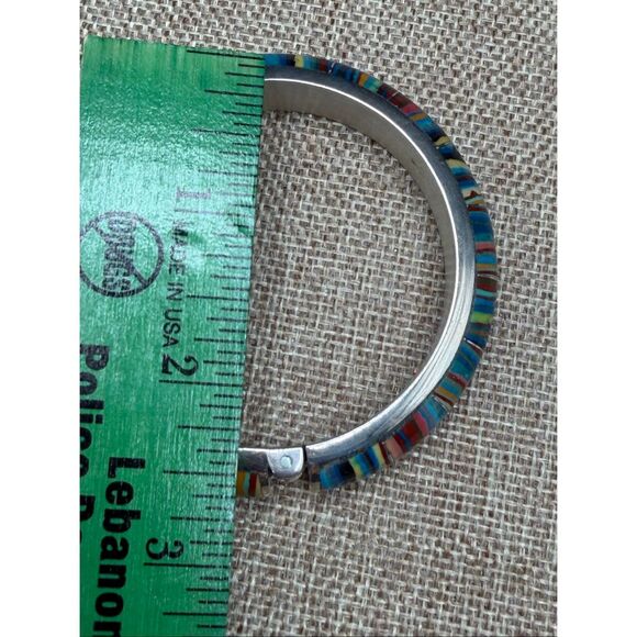 Jay King Sterling Silver Rainbow Calsilica Hinged Bangle Bracelet with Box - Picture 5 of 7